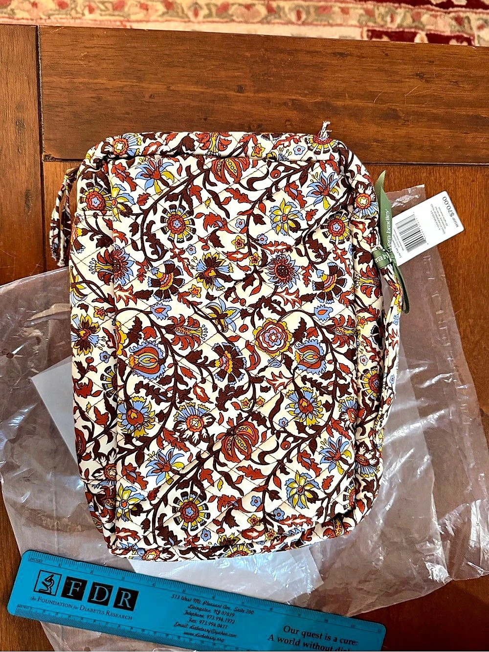 Vera Bradley Lay Flat Travel Organizer Floral White & Brown
